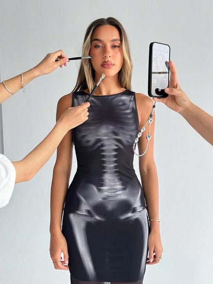 Stylish Skeleton Print Bodycon Midi Dress